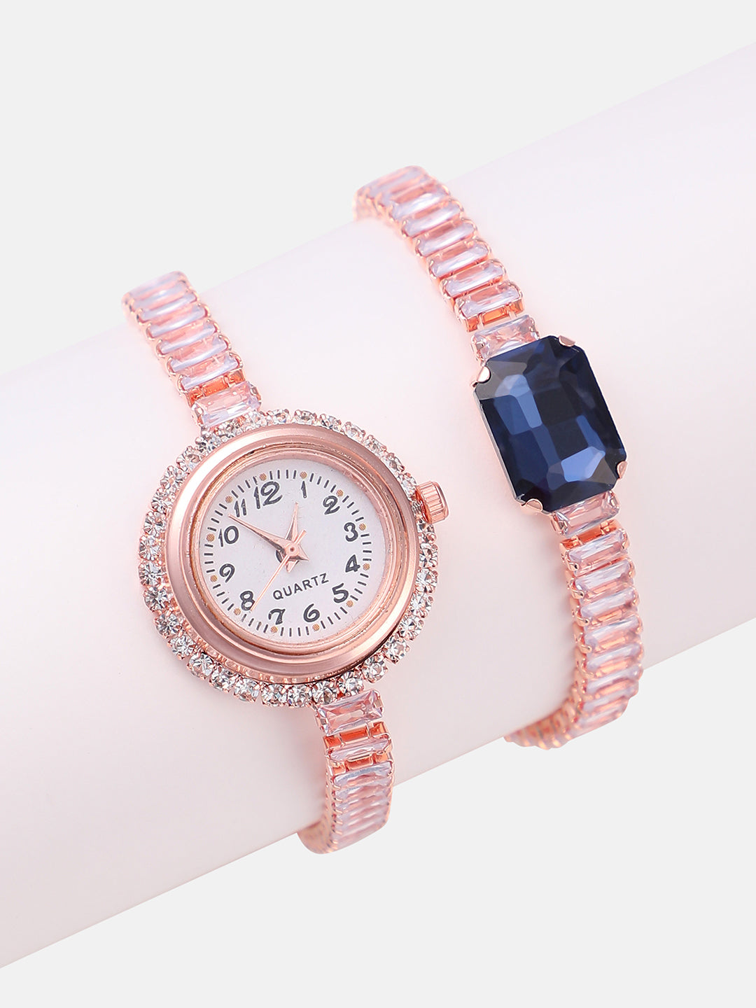 The Crystalized Wrap Round Watch - Rose Gold (Sapphire Blue Stone)