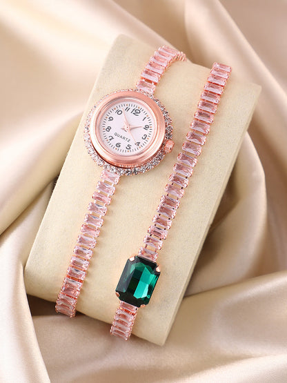 The Crystalized Wrap Round Watch - Rose Gold (Emerald Green Stone)