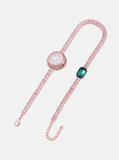The Crystalized Wrap Round Watch - Rose Gold (Emerald Green Stone)
