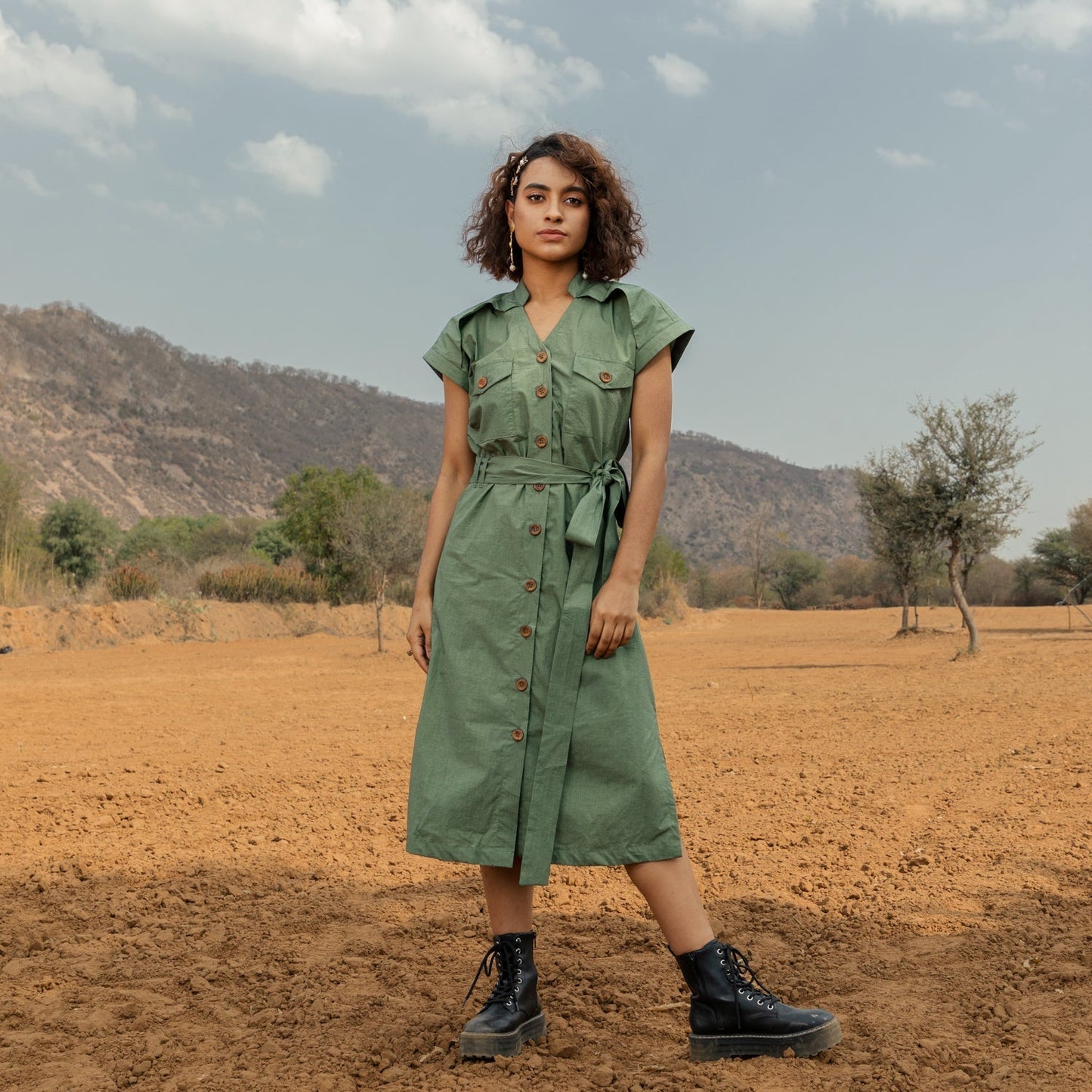 Hunter Green Shirt Dress - Ambraee