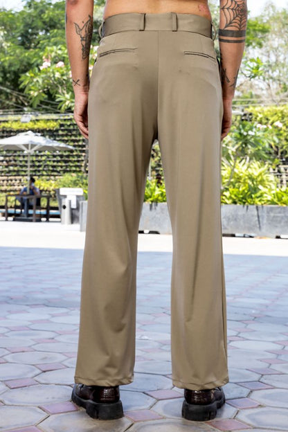 Beige Baggy fit Street Savvy Double Pleated Korean Trousers