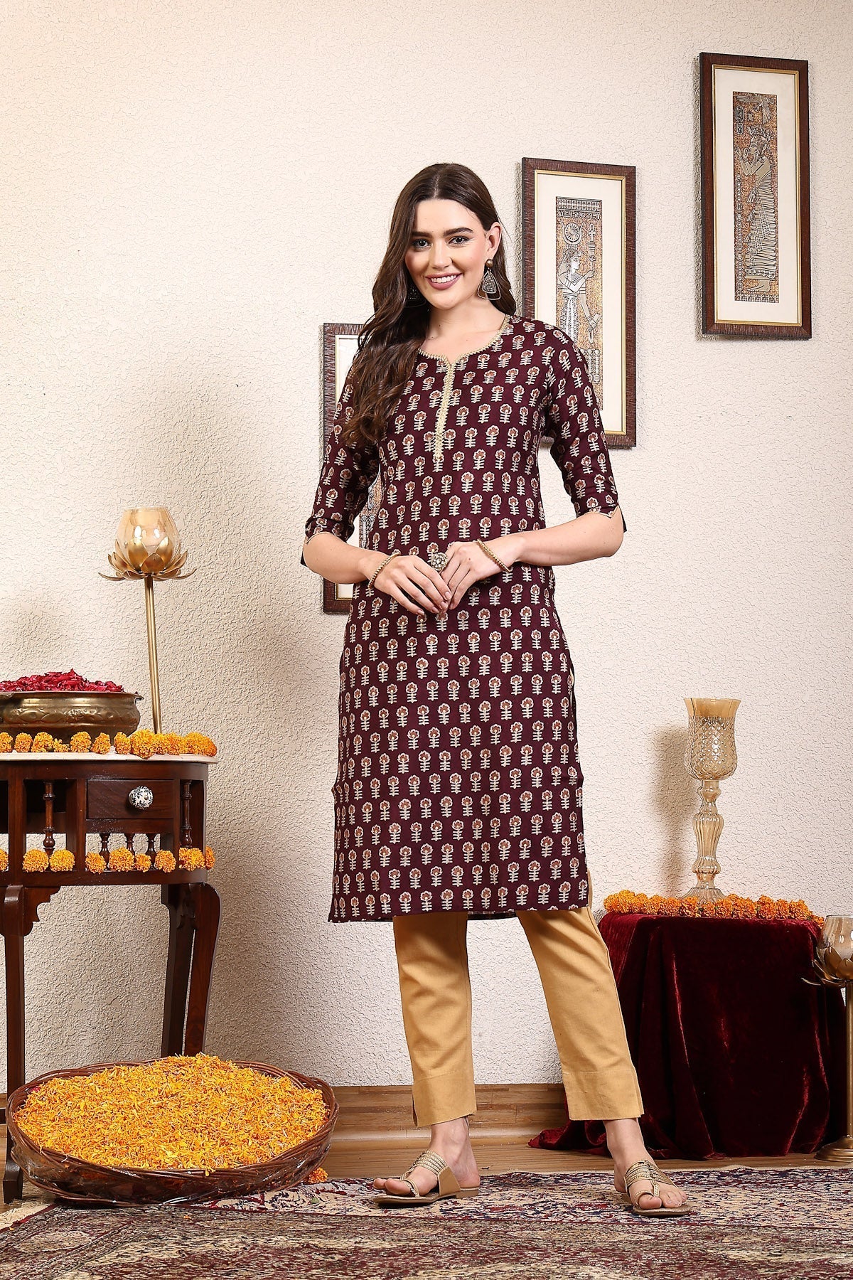 Women Purple Printed Kurta With Lace Krya