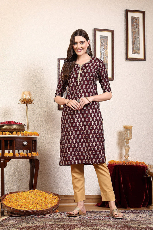 Women Purple Printed Kurta With Lace Krya
