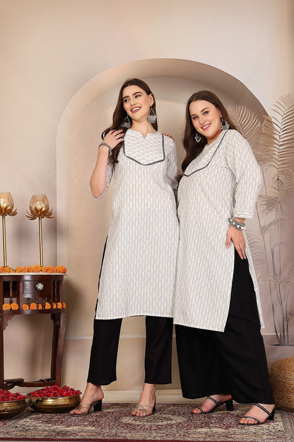 Women Off White Cotton Dobby Kurta Krya