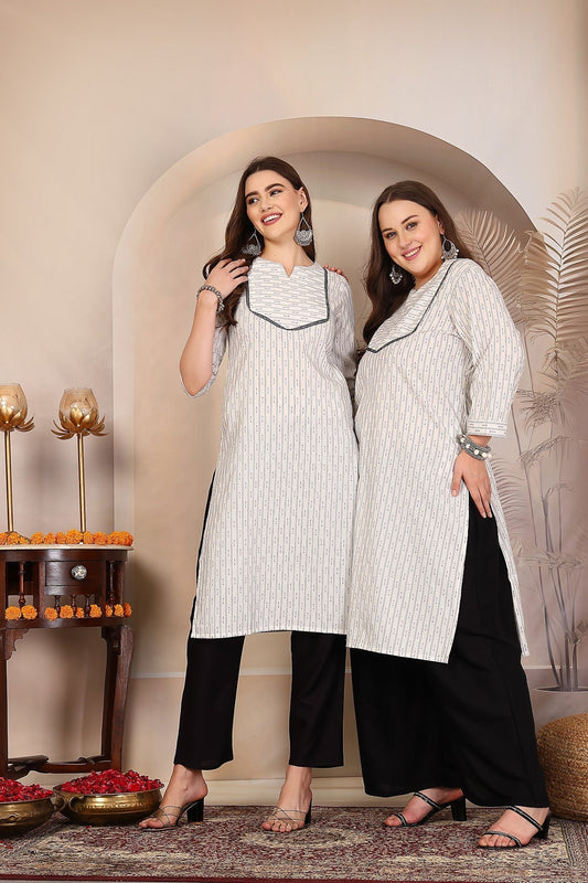 Women Off White Cotton Dobby Kurta Krya