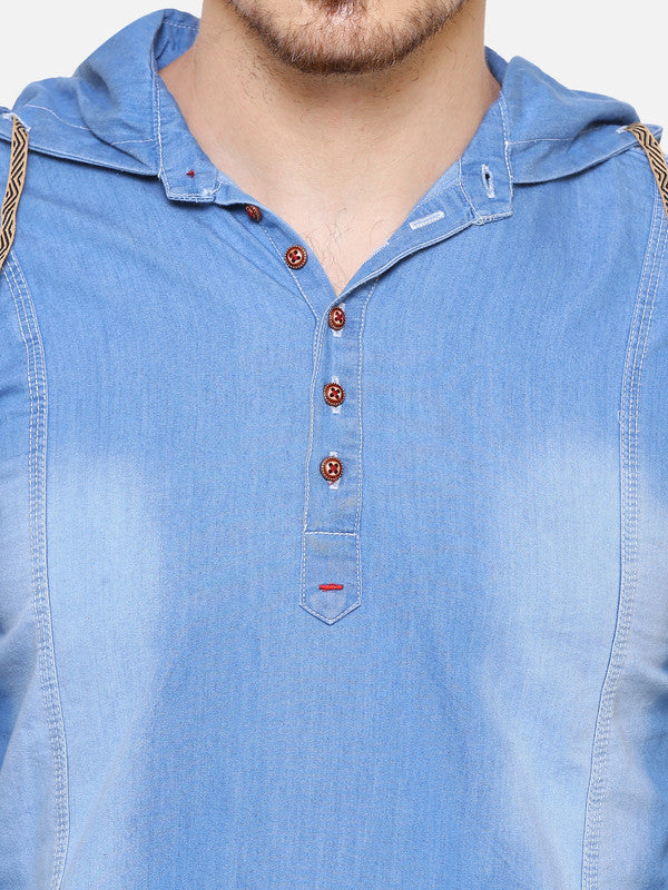 Kuons Avenue Men's Icewash Hooded Denim Kurta