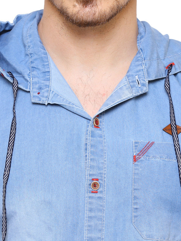 Kuons Avenue Men’s Medium Blue Denim Hooded Casual Shirt