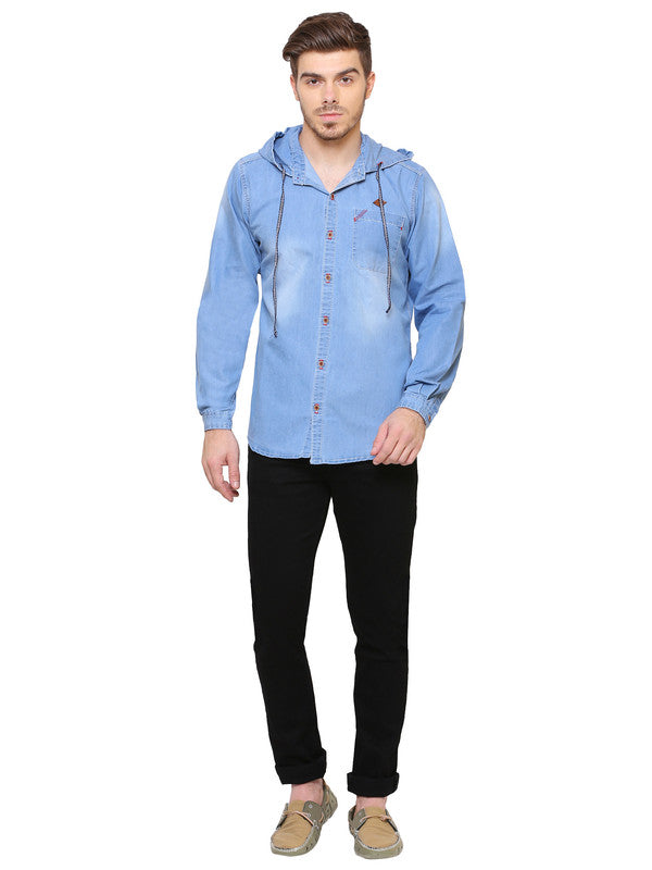 Kuons Avenue Men’s Medium Blue Denim Hooded Casual Shirt