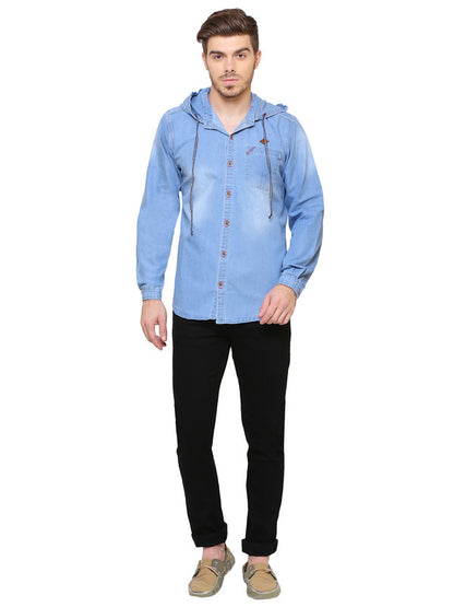 Kuons Avenue Men’s Medium Blue Denim Hooded Casual Shirt