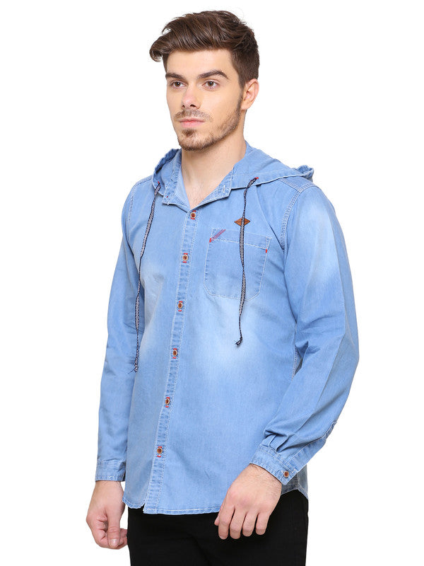 Kuons Avenue Men’s Medium Blue Denim Hooded Casual Shirt