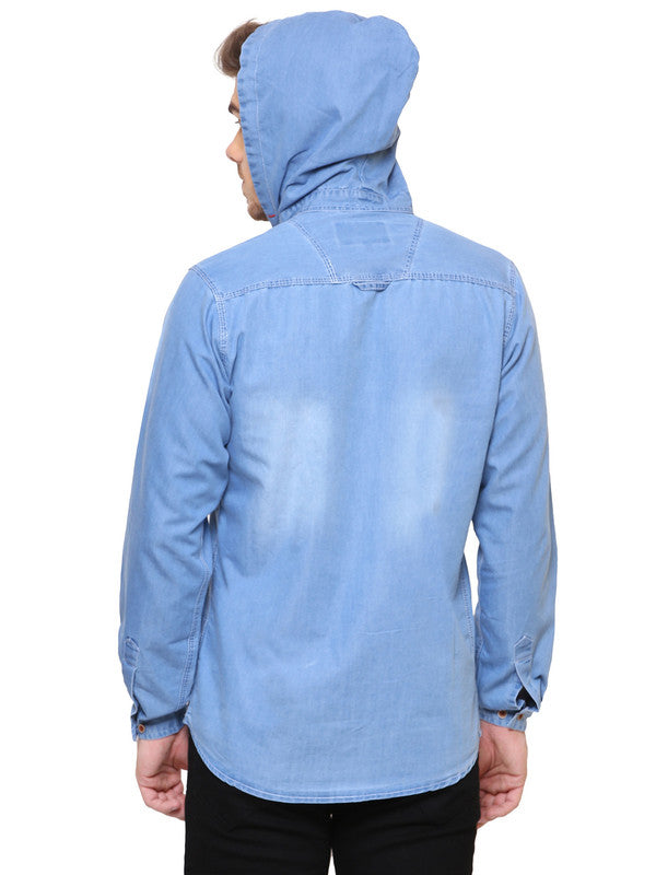 Kuons Avenue Men’s Medium Blue Denim Hooded Casual Shirt