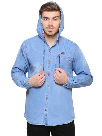Kuons Avenue Men’s Medium Blue Denim Hooded Casual Shirt