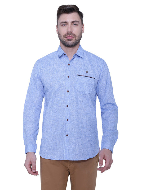 Kuons Avenue Men’s Slub Light Blue Linen-Cotton Casual Shirt