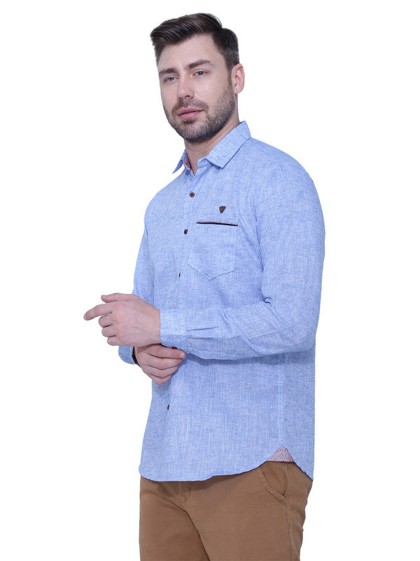 Kuons Avenue Men’s Slub Light Blue Linen-Cotton Casual Shirt