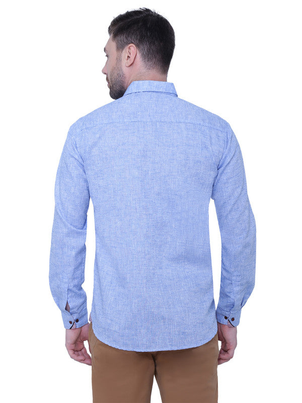 Kuons Avenue Men’s Slub Light Blue Linen-Cotton Casual Shirt
