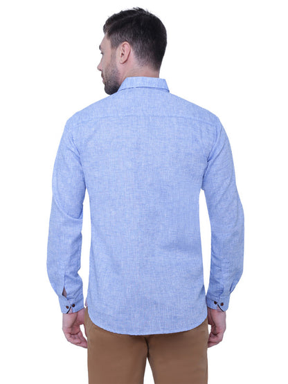 Kuons Avenue Men’s Slub Light Blue Linen-Cotton Casual Shirt