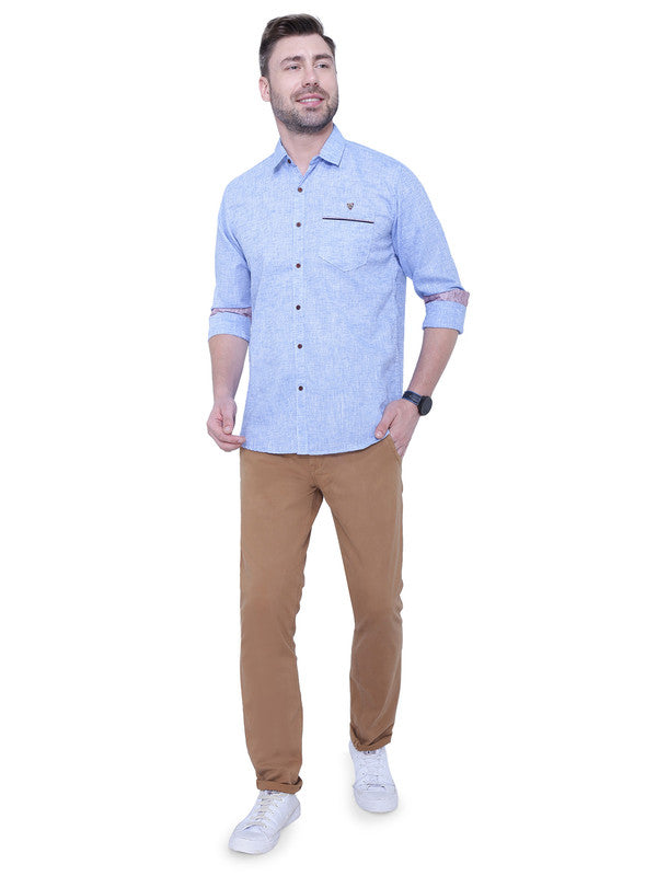 Kuons Avenue Men’s Slub Light Blue Linen-Cotton Casual Shirt