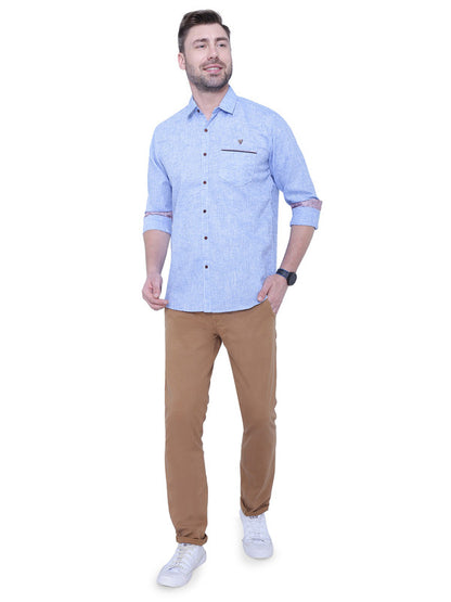 Kuons Avenue Men’s Slub Light Blue Linen-Cotton Casual Shirt