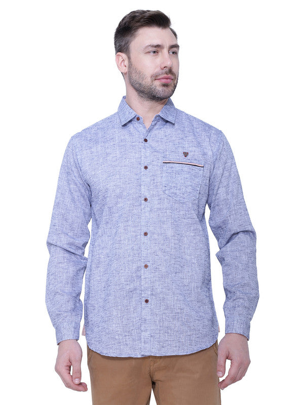 Kuons Avenue Men’s Slub State Blue Linen-Cotton Casual Shirt