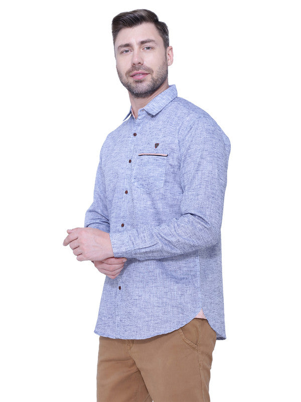 Kuons Avenue Men’s Slub State Blue Linen-Cotton Casual Shirt