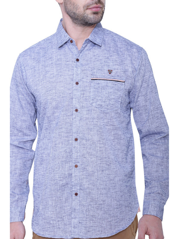Kuons Avenue Men’s Slub State Blue Linen-Cotton Casual Shirt