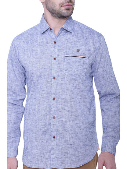 Kuons Avenue Men’s Slub State Blue Linen-Cotton Casual Shirt