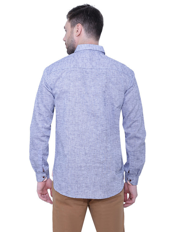 Kuons Avenue Men’s Slub State Blue Linen-Cotton Casual Shirt