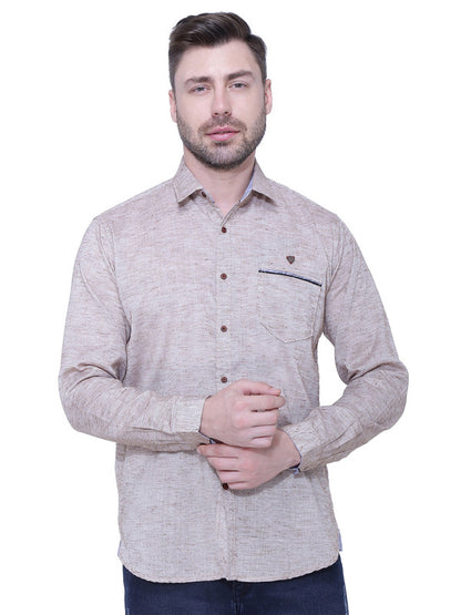 Kuons Avenue Men’s Slub Beige Brown Linen-Cotton Casual Shirt