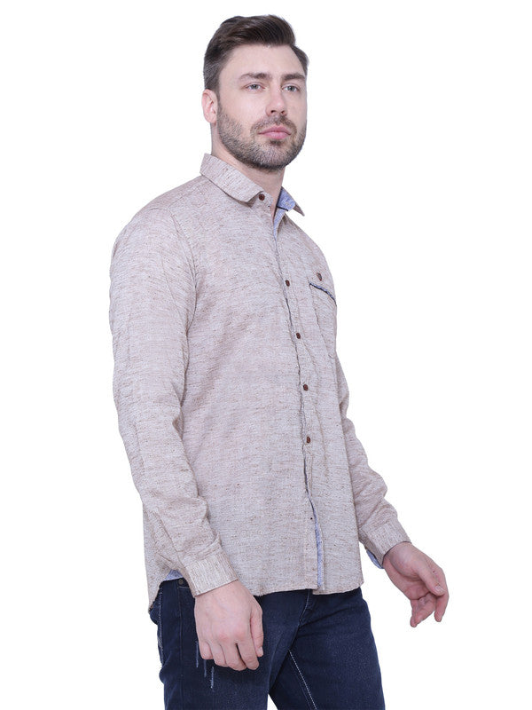 Kuons Avenue Men’s Slub Beige Brown Linen-Cotton Casual Shirt