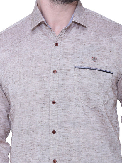 Kuons Avenue Men’s Slub Beige Brown Linen-Cotton Casual Shirt