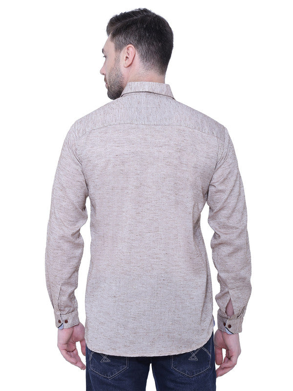 Kuons Avenue Men’s Slub Beige Brown Linen-Cotton Casual Shirt