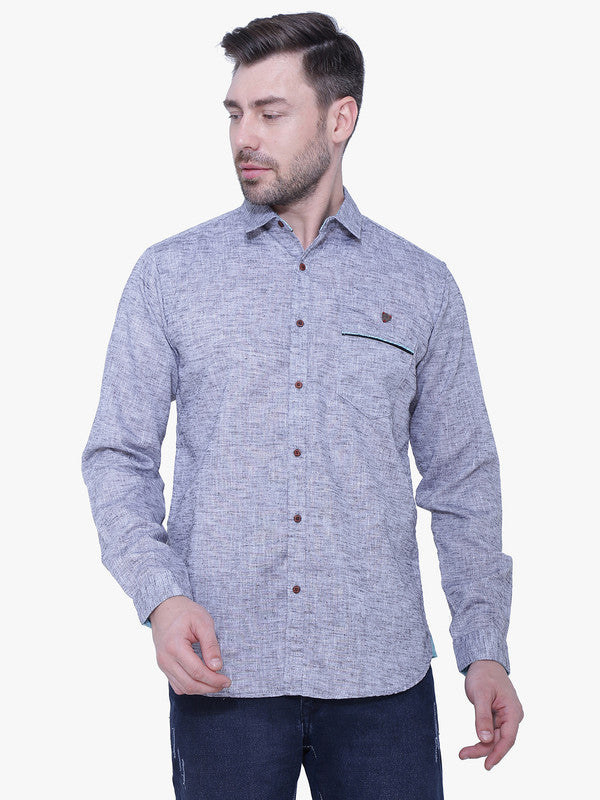 Kuons Avenue Men’s Slub Grey Linen-Cotton Casual Shirt