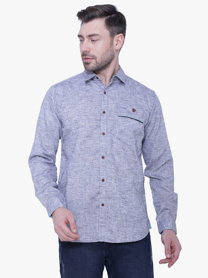 Kuons Avenue Men’s Slub Grey Linen-Cotton Casual Shirt