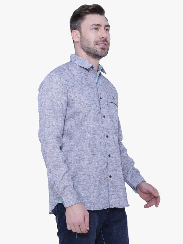 Kuons Avenue Men’s Slub Grey Linen-Cotton Casual Shirt