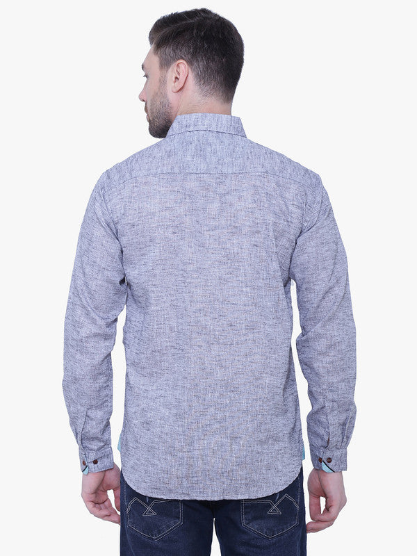Kuons Avenue Men’s Slub Grey Linen-Cotton Casual Shirt