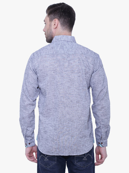 Kuons Avenue Men’s Slub Grey Linen-Cotton Casual Shirt