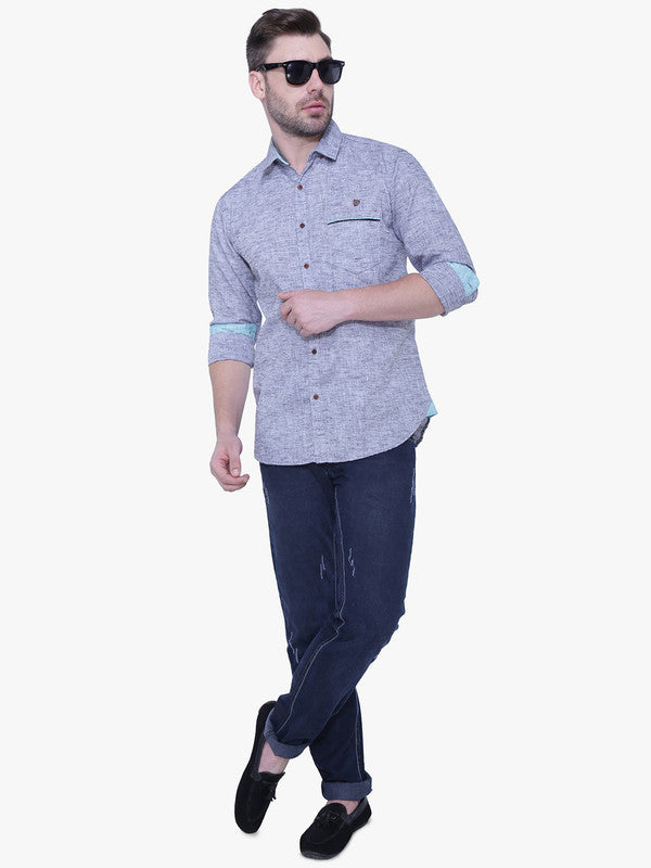 Kuons Avenue Men’s Slub Grey Linen-Cotton Casual Shirt