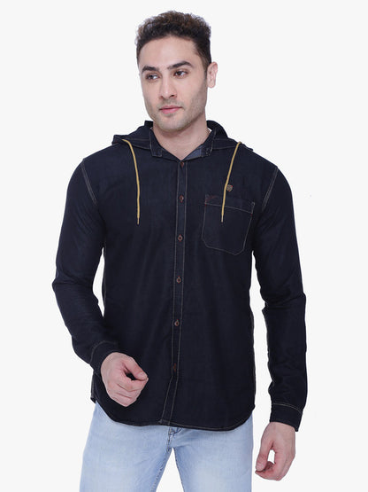 Kuons Avenue Men’s Black Denim Hooded Casual Shirt