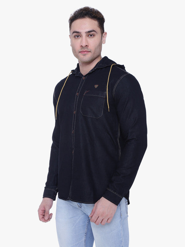 Kuons Avenue Men’s Black Denim Hooded Casual Shirt