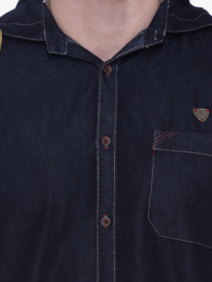 Kuons Avenue Men’s Black Denim Hooded Casual Shirt