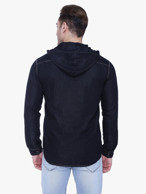 Kuons Avenue Men’s Black Denim Hooded Casual Shirt