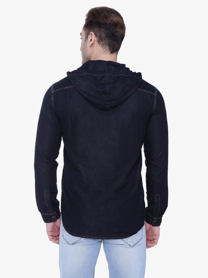 Kuons Avenue Men’s Black Denim Hooded Casual Shirt
