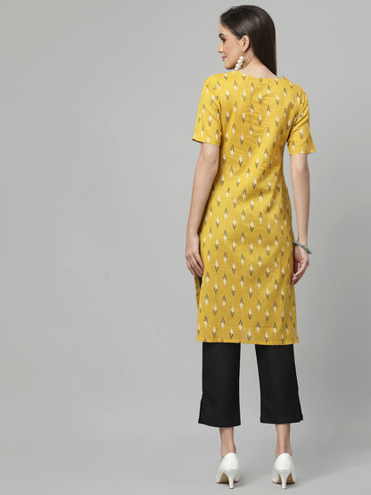 Women Geometric Print Cotton Linen Kurta