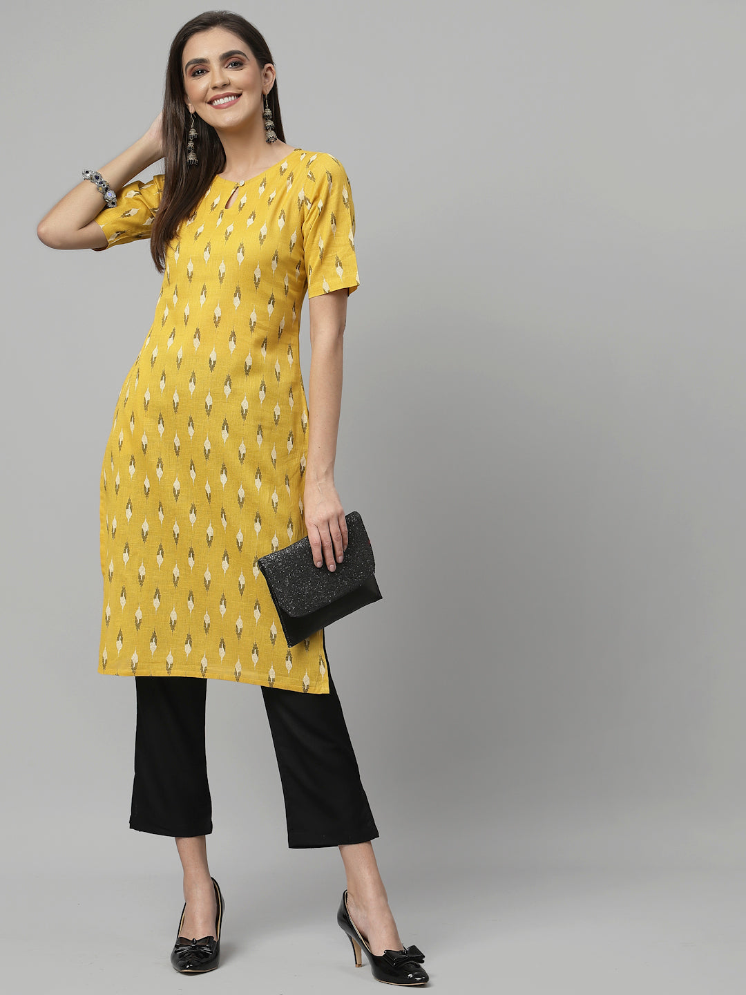 Women Geometric Print Cotton Linen Kurta Krya