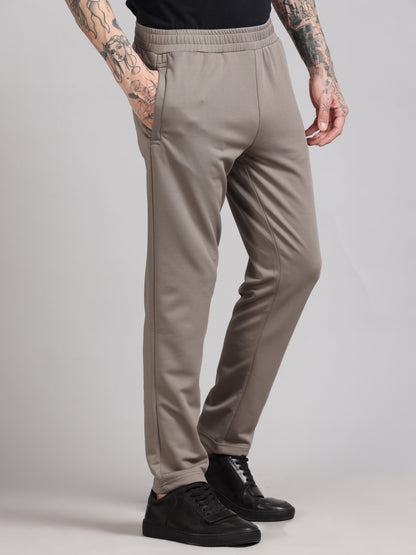 Men Regular Fit Mid-Rise Beige Track Pant