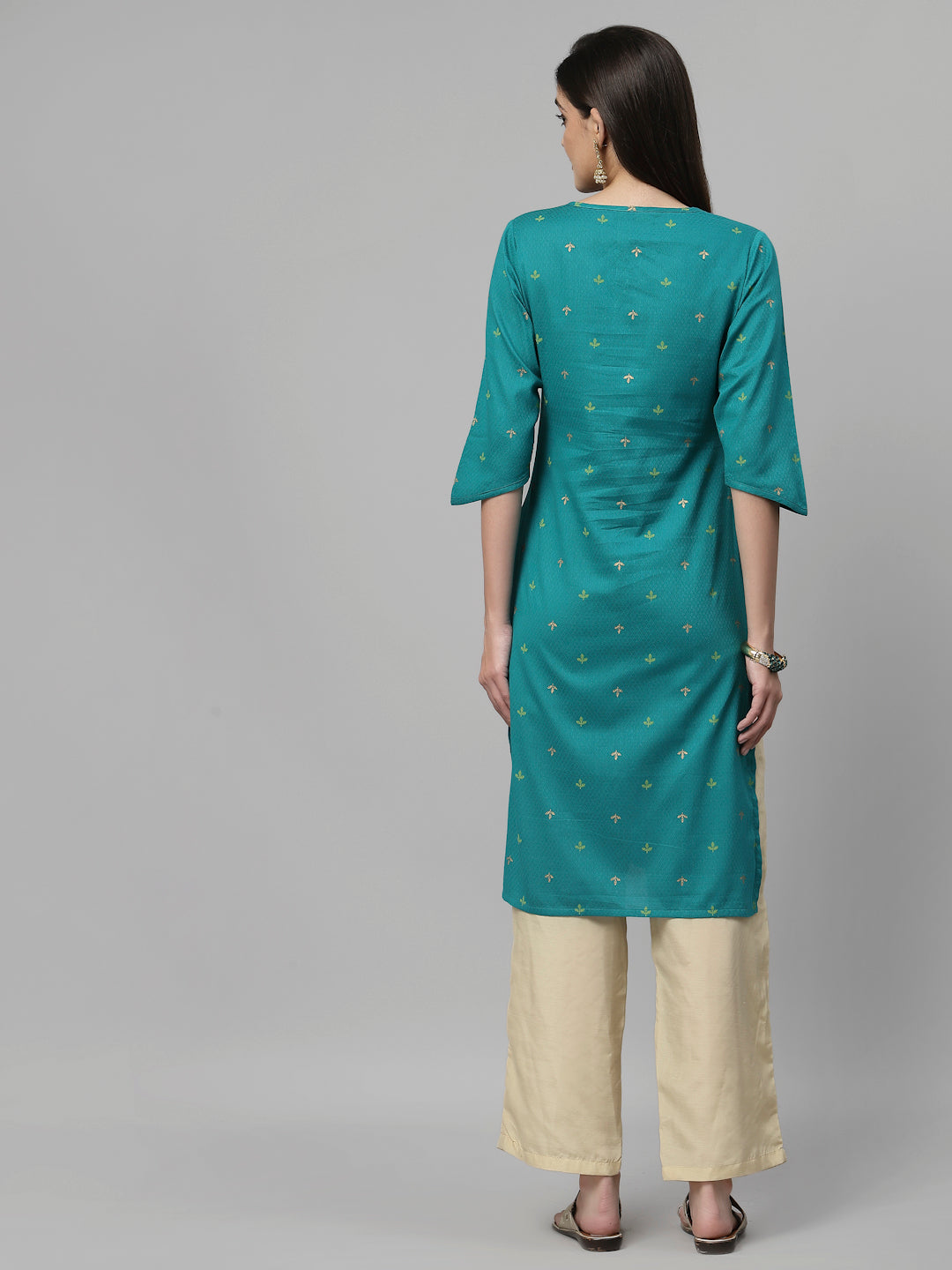 Women Teal Keyhole Neck Straight Kurta Krya