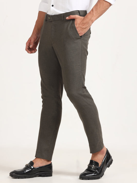 Men Warm Grey Trouser Solid Regular Fit Trouser
