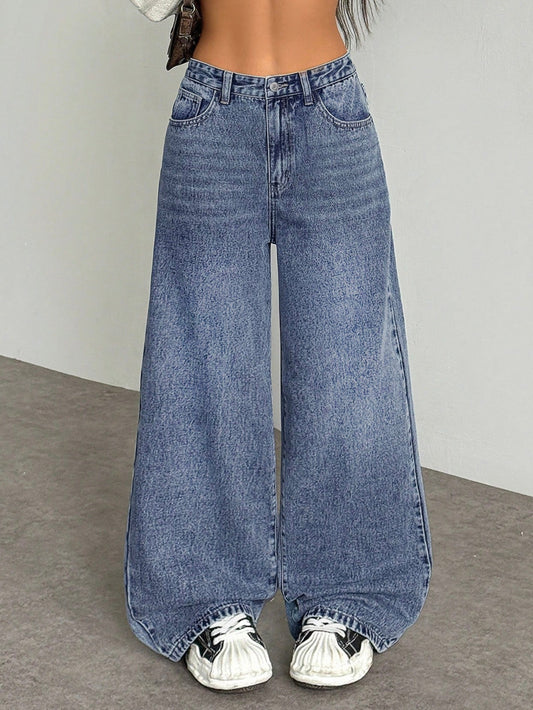Dusty Cloud Blue Whisker Super Wide Leg Jeans