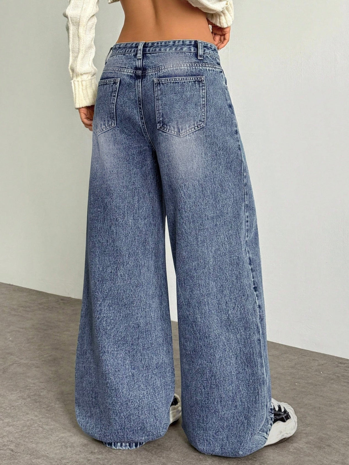 Dusty Cloud Blue Whisker Super Wide Leg Jeans