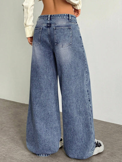 Dusty Cloud Blue Whisker Super Wide Leg Jeans